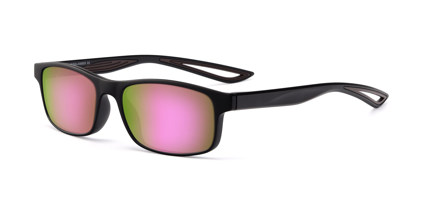 Angle of Bill in Matte Black-Coffee with Pink Mirrored Lenses