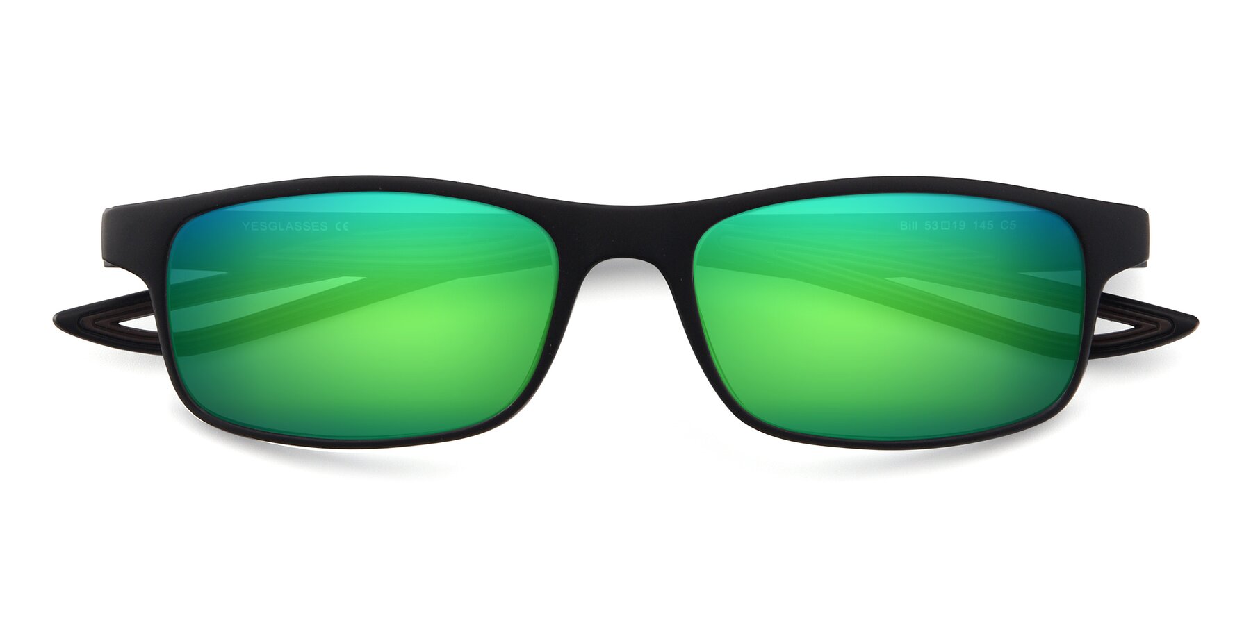 Folded Front of Bill in Matte Black-Coffee with Green Mirrored Lenses