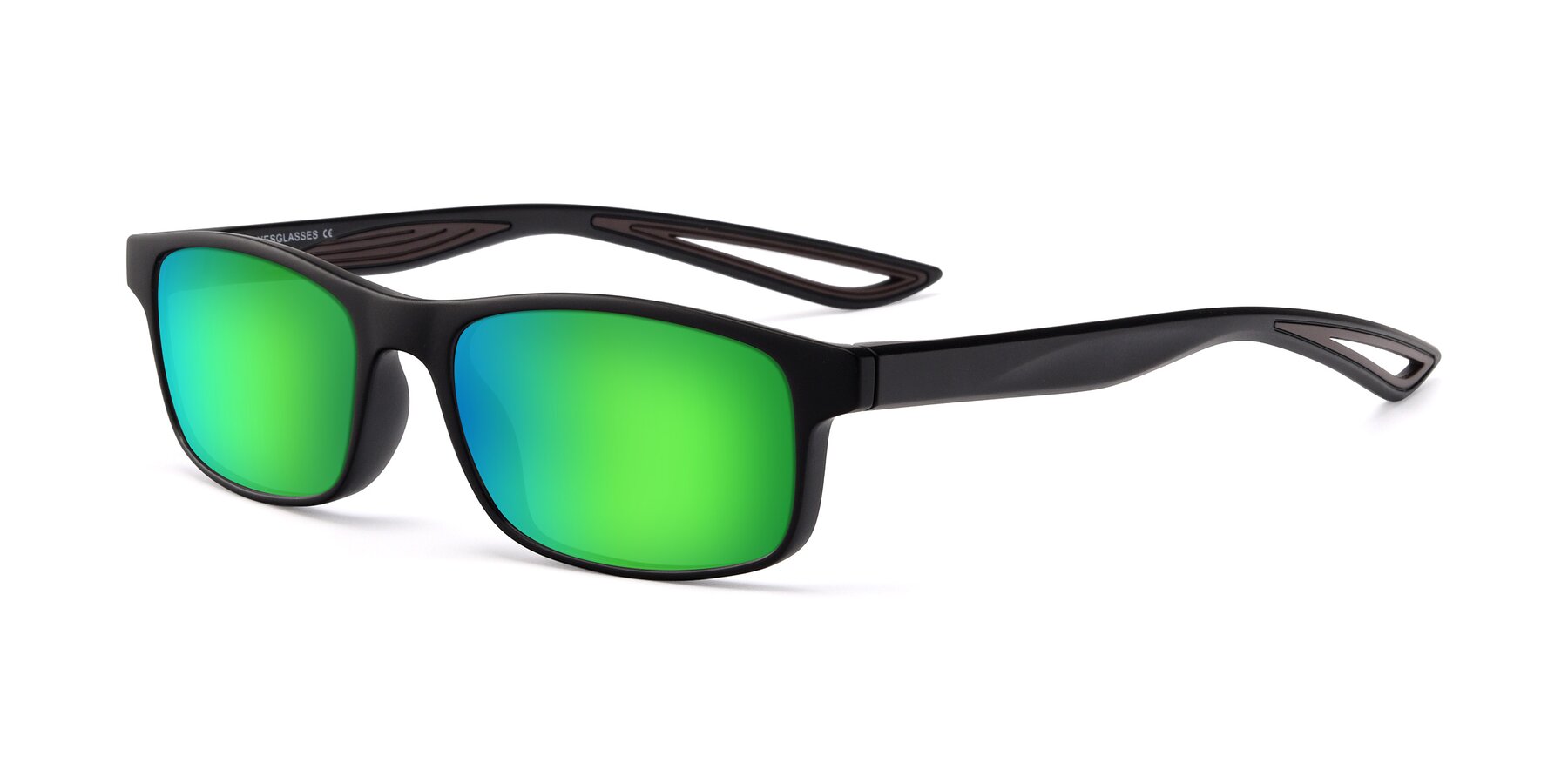 Angle of Bill in Matte Black-Coffee with Green Mirrored Lenses