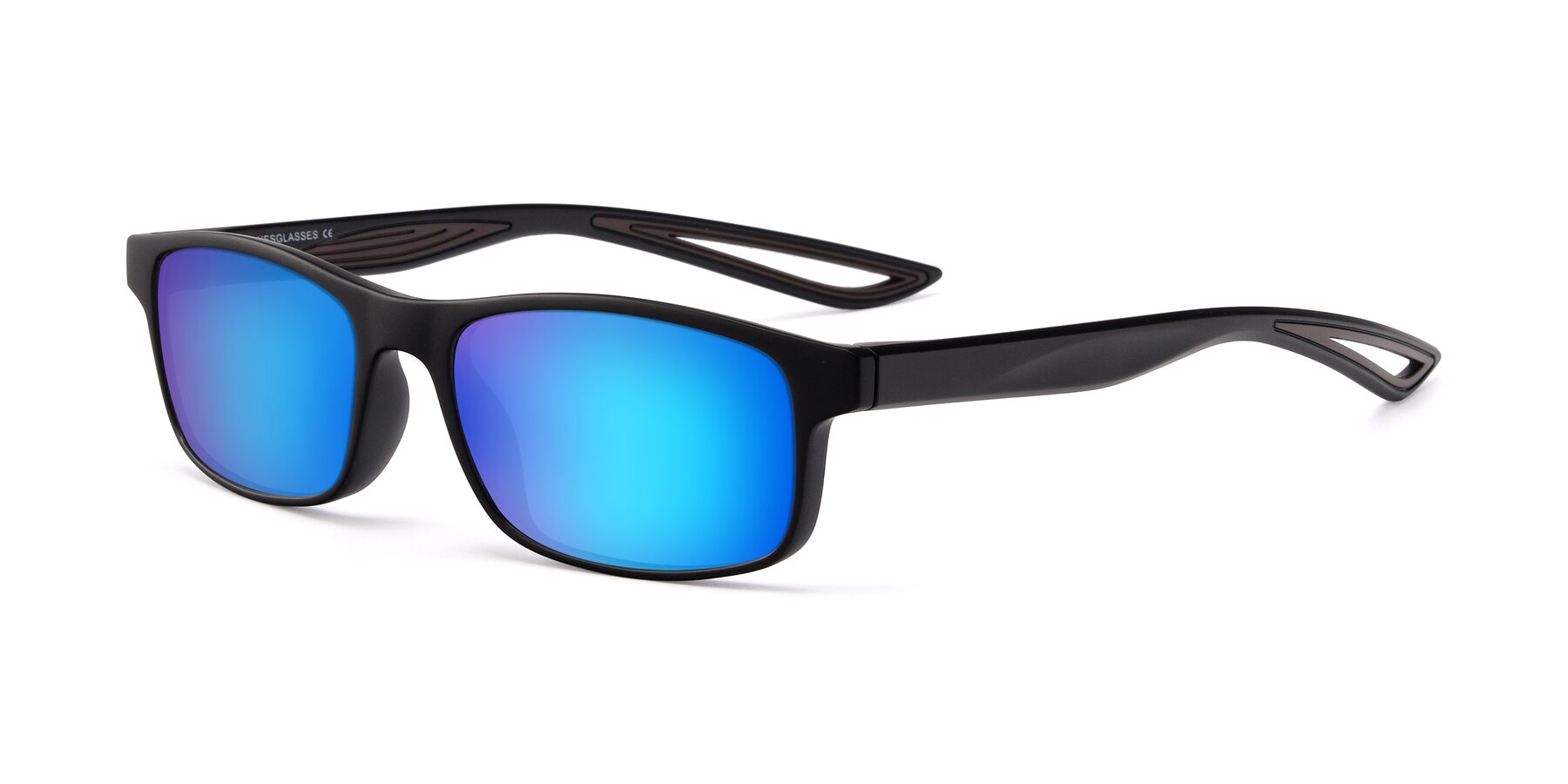 Angle of Bill in Matte Black-Coffee with Blue Mirrored Lenses