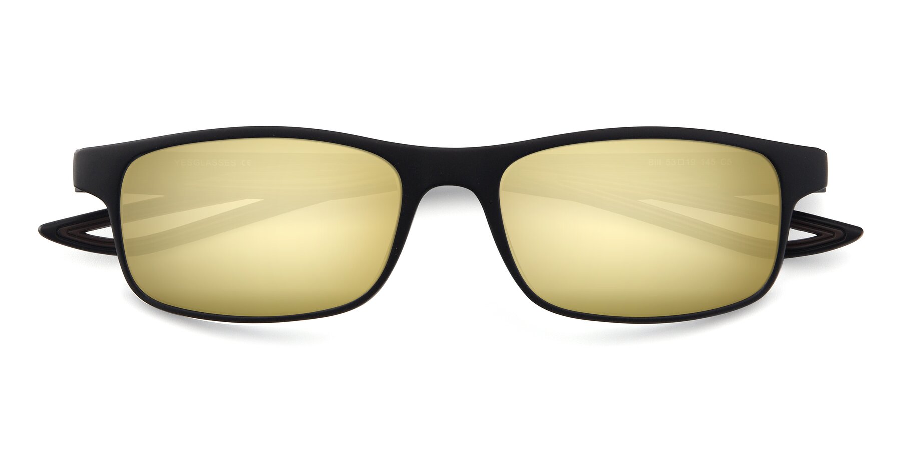 Folded Front of Bill in Matte Black-Coffee with Gold Mirrored Lenses