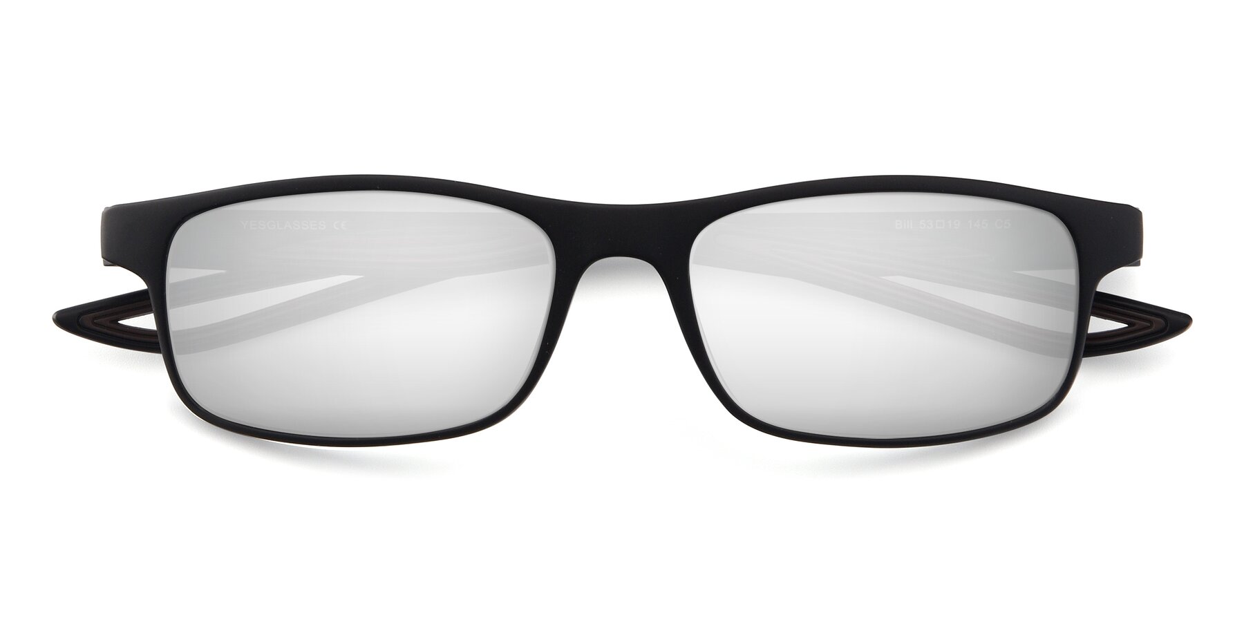 Folded Front of Bill in Matte Black-Coffee with Silver Mirrored Lenses