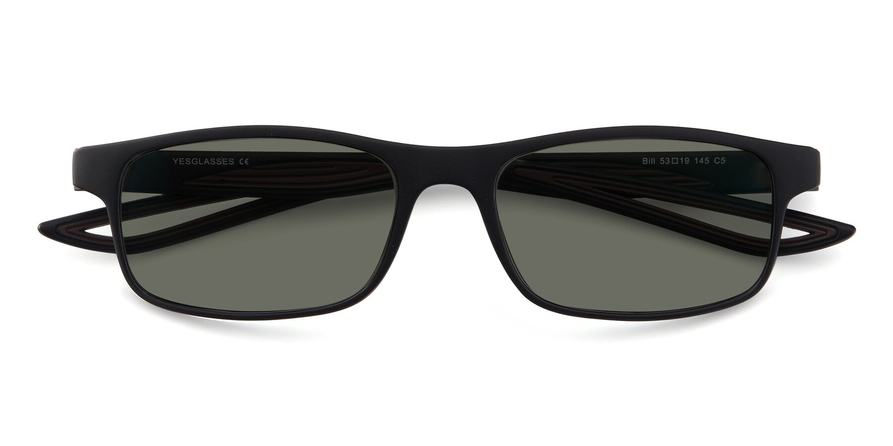 Folded Front of Bill in Matte Black-Coffee with Gray Polarized Lenses