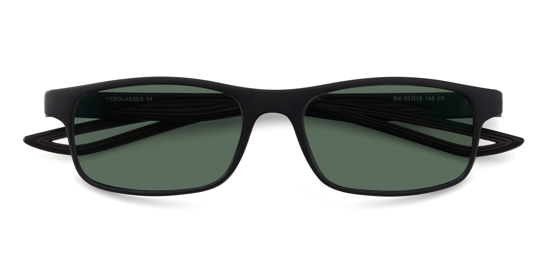 Folded Front of Bill in Matte Black-Coffee with Green Polarized Lenses