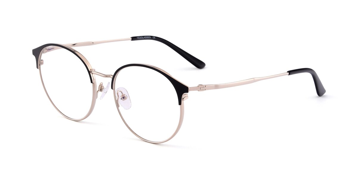 Black-Gold Browline Metal Round Eyeglasses - Berkley