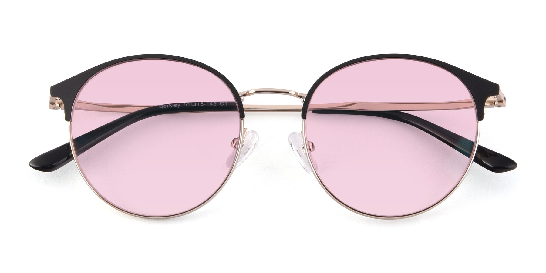 Folded Front of Berkley in Black-Gold with Light Pink Tinted Lenses