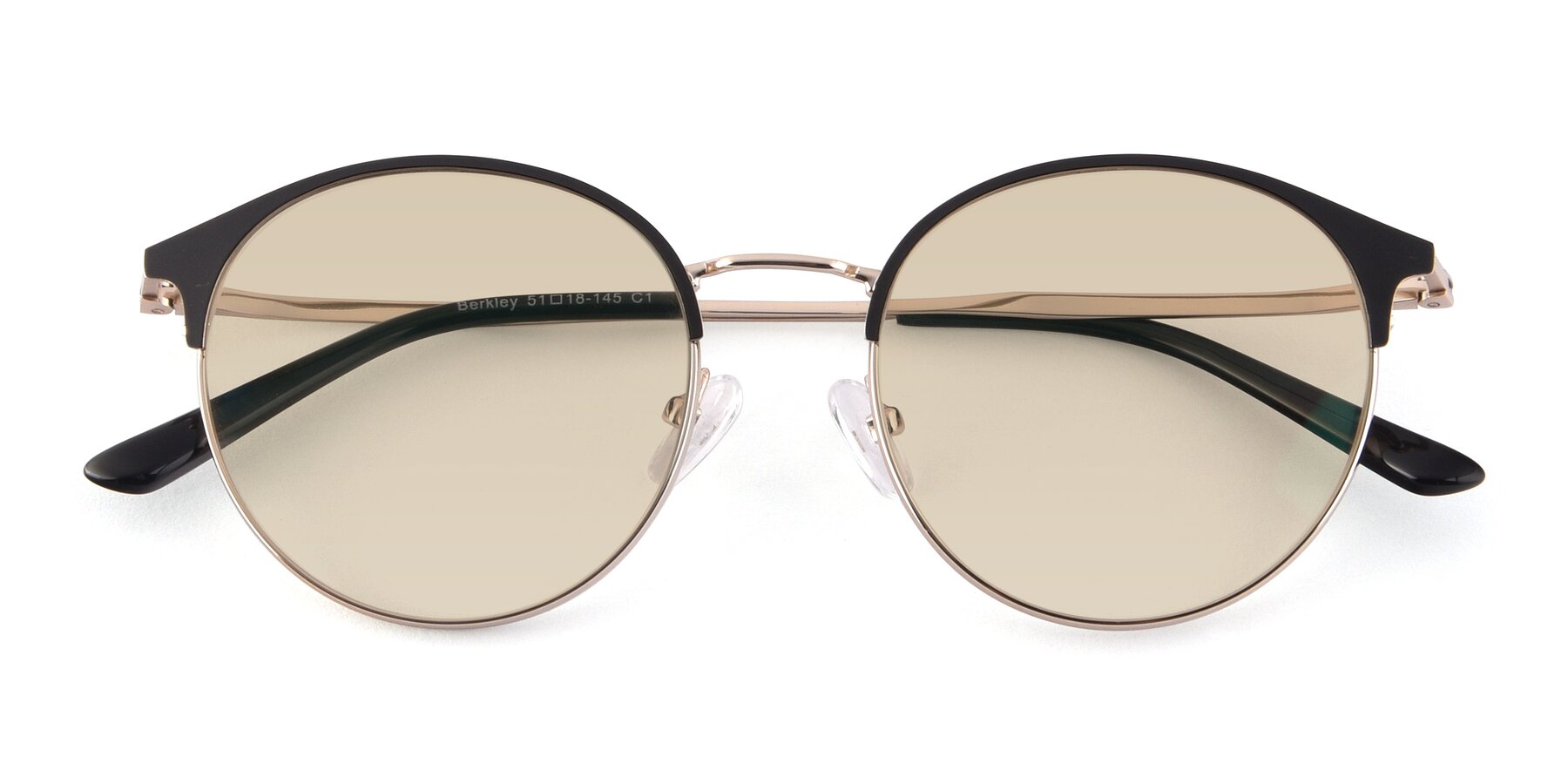 Folded Front of Berkley in Black-Gold with Light Brown Tinted Lenses