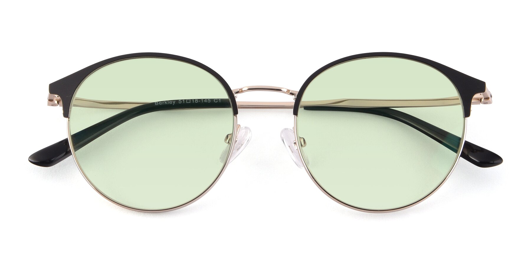 Folded Front of Berkley in Black-Gold with Light Green Tinted Lenses