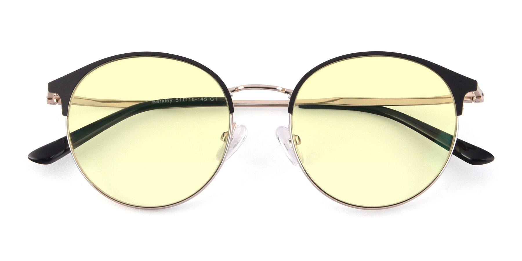 Folded Front of Berkley in Black-Gold with Light Yellow Tinted Lenses