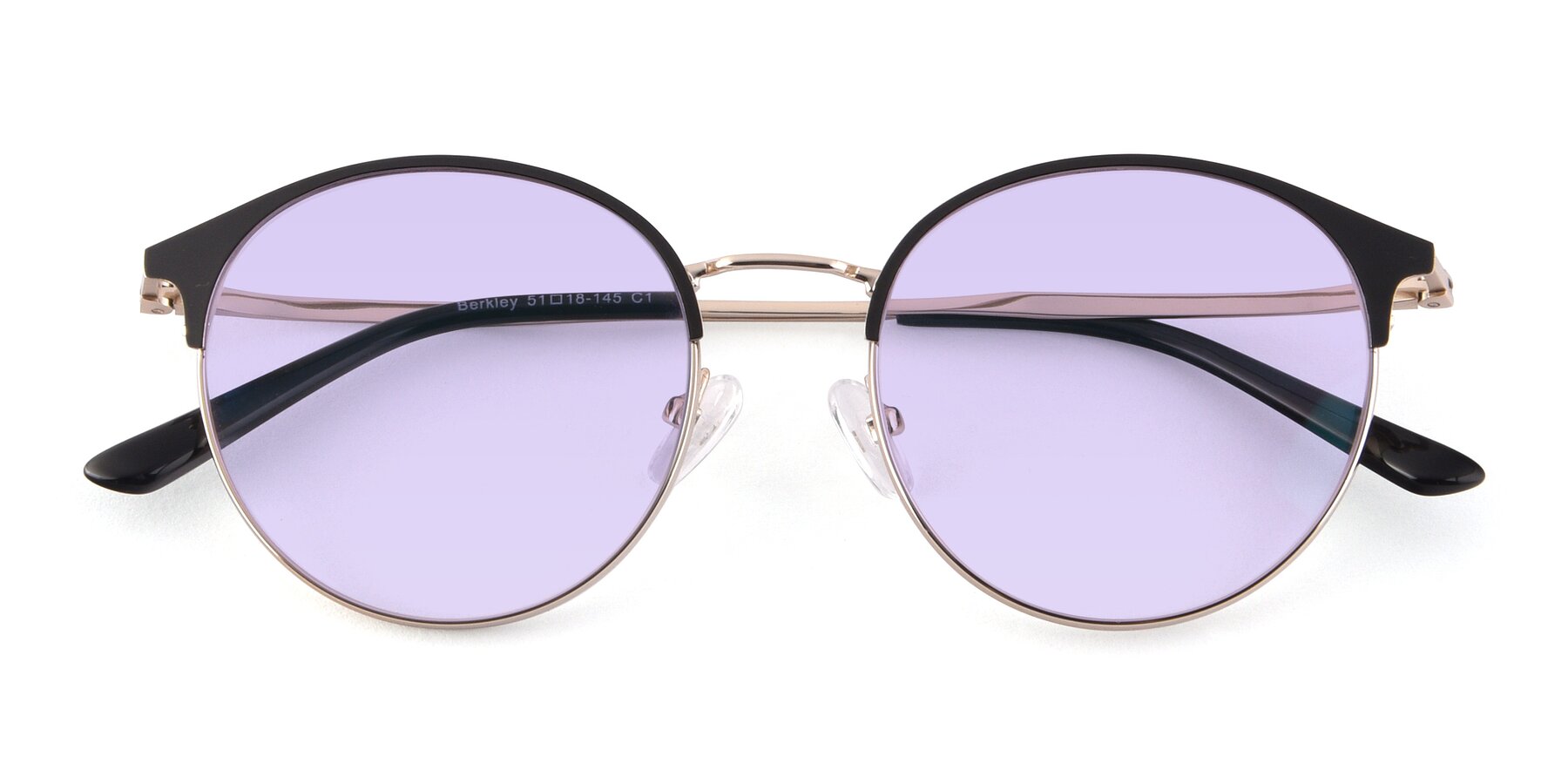 Folded Front of Berkley in Black-Gold with Light Purple Tinted Lenses