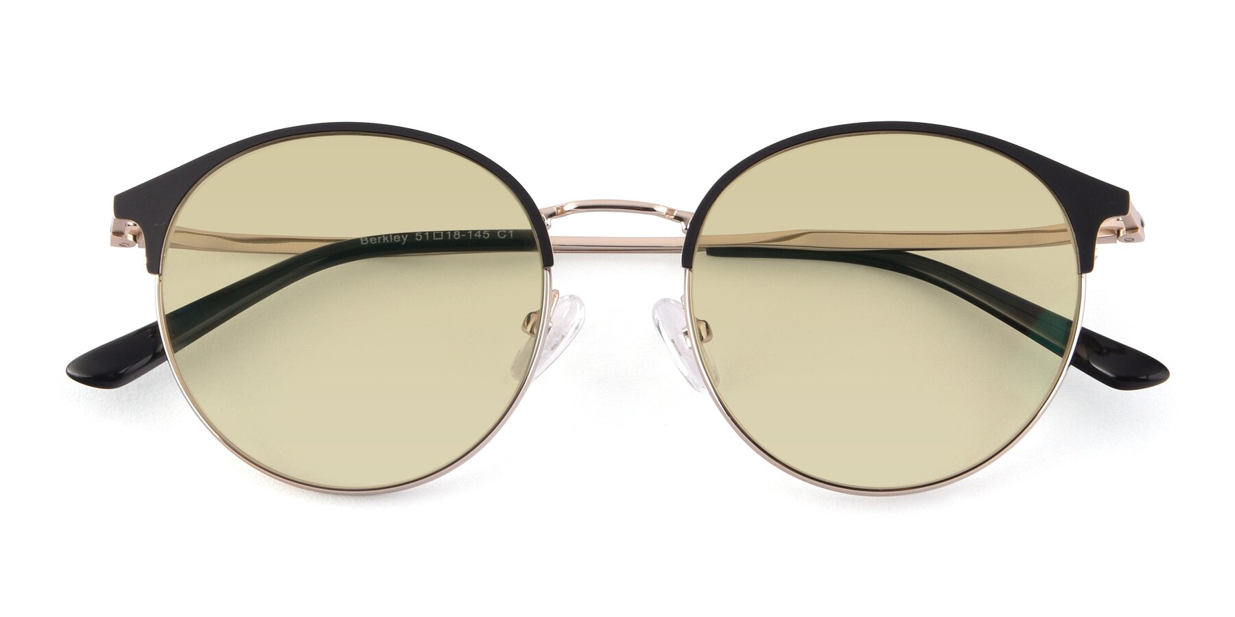 Folded Front of Berkley in Black-Gold with Light Champagne Tinted Lenses