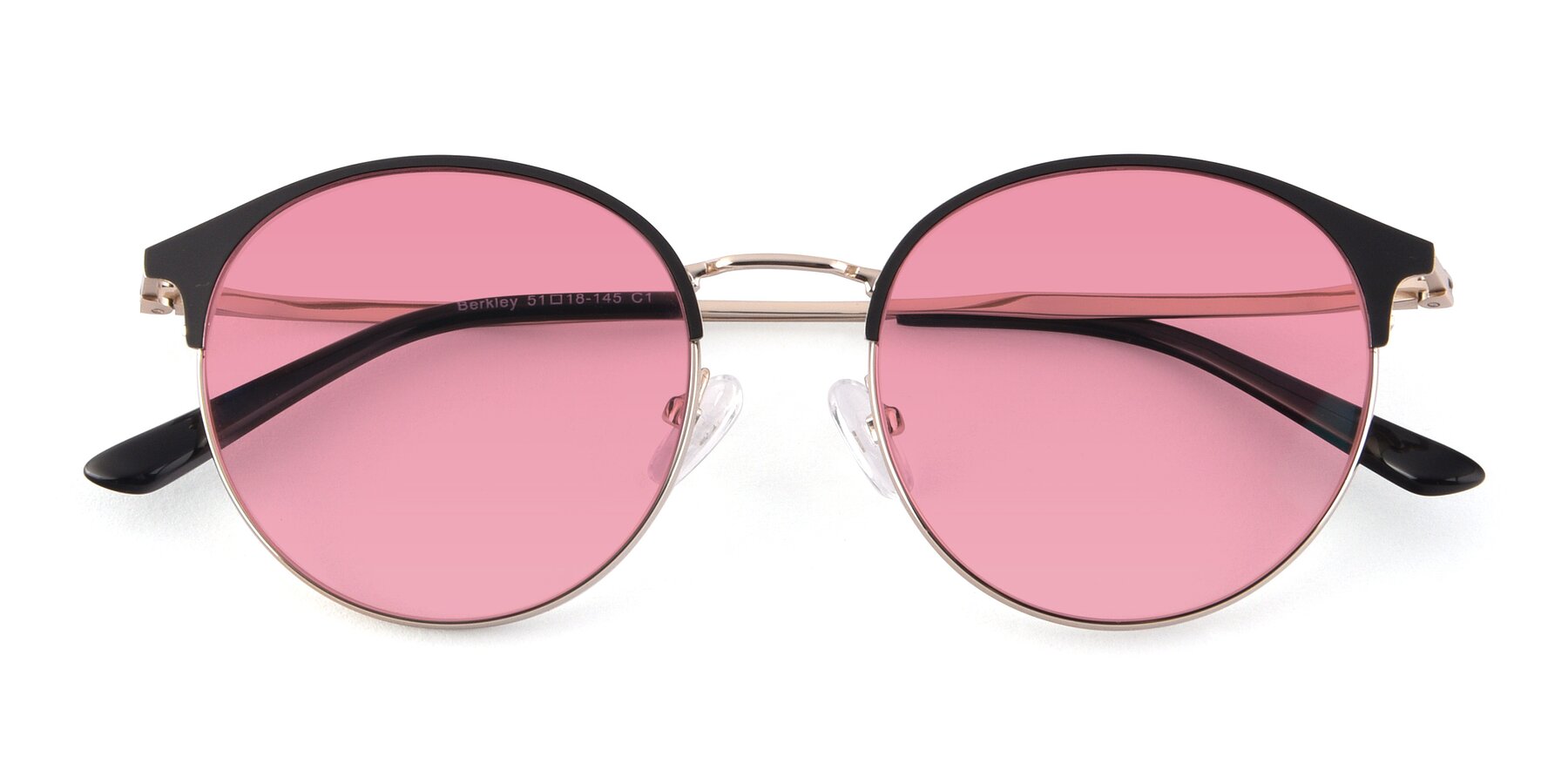 Folded Front of Berkley in Black-Gold with Pink Tinted Lenses