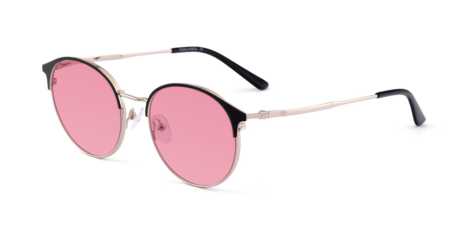 Angle of Berkley in Black-Gold with Pink Tinted Lenses