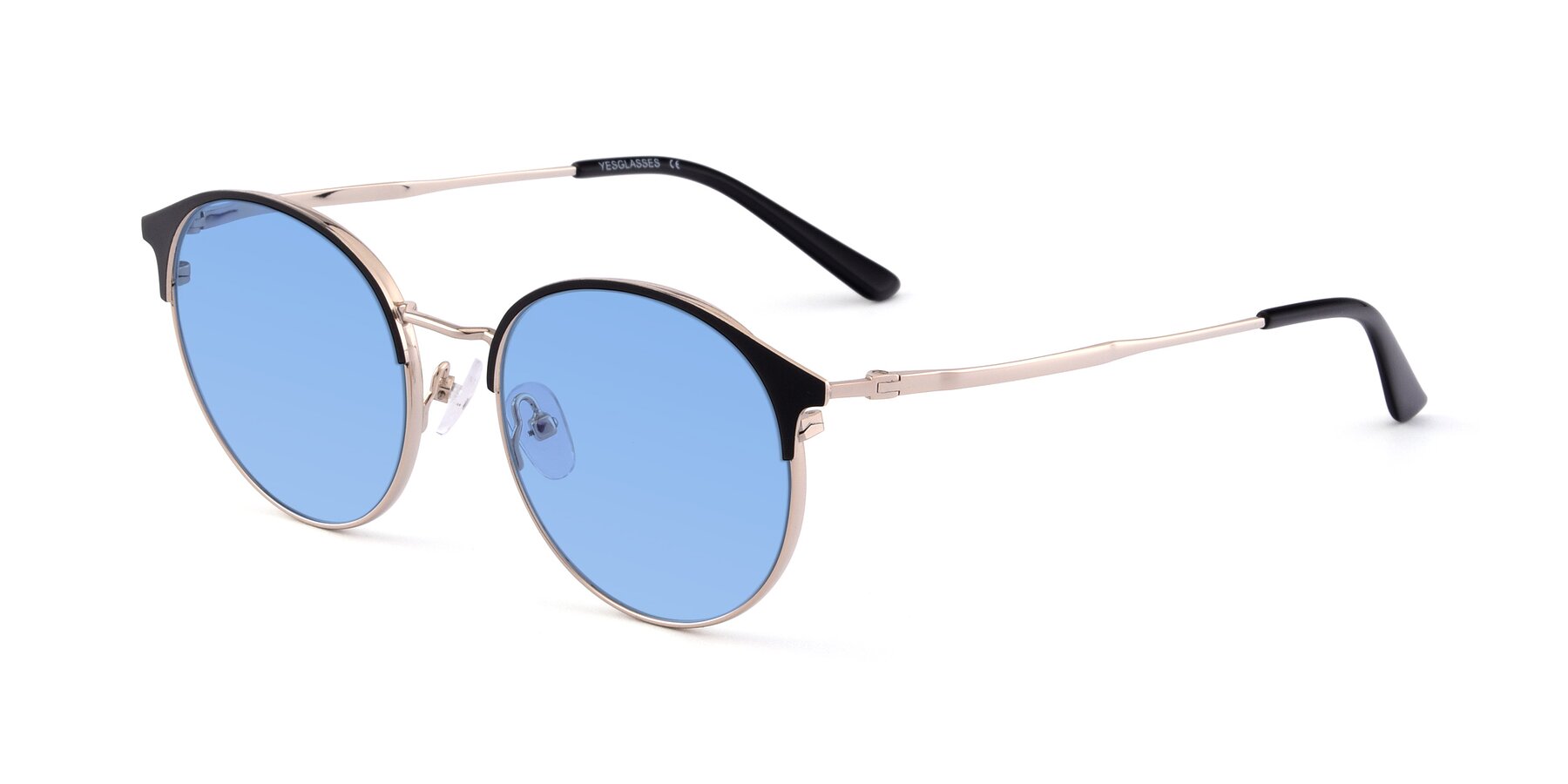 Angle of Berkley in Black-Gold with Medium Blue Tinted Lenses