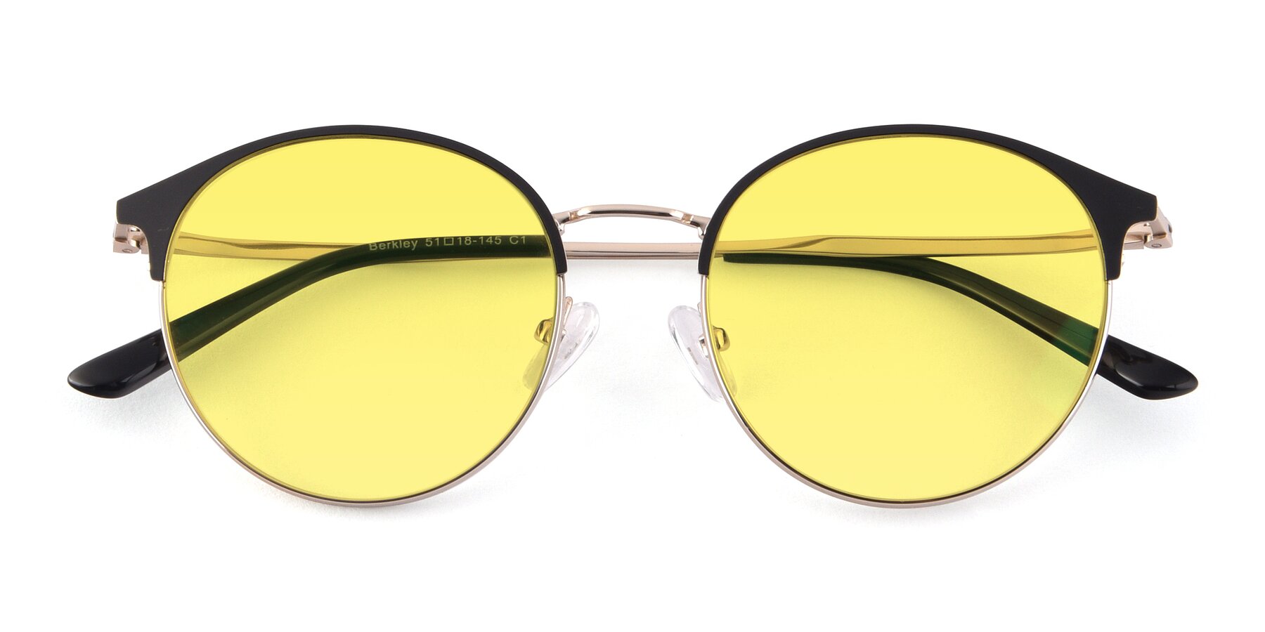 Folded Front of Berkley in Black-Gold with Medium Yellow Tinted Lenses