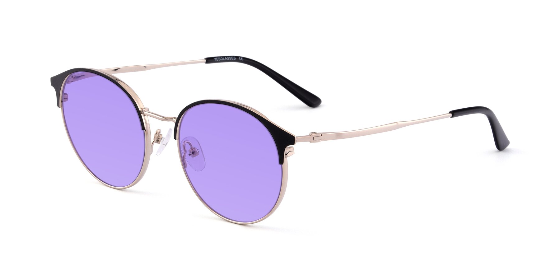 Angle of Berkley in Black-Gold with Medium Purple Tinted Lenses