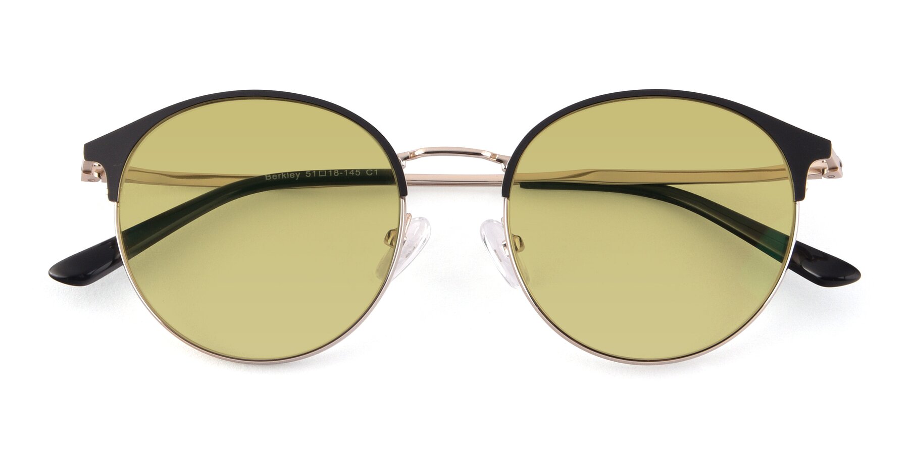 Folded Front of Berkley in Black-Gold with Medium Champagne Tinted Lenses