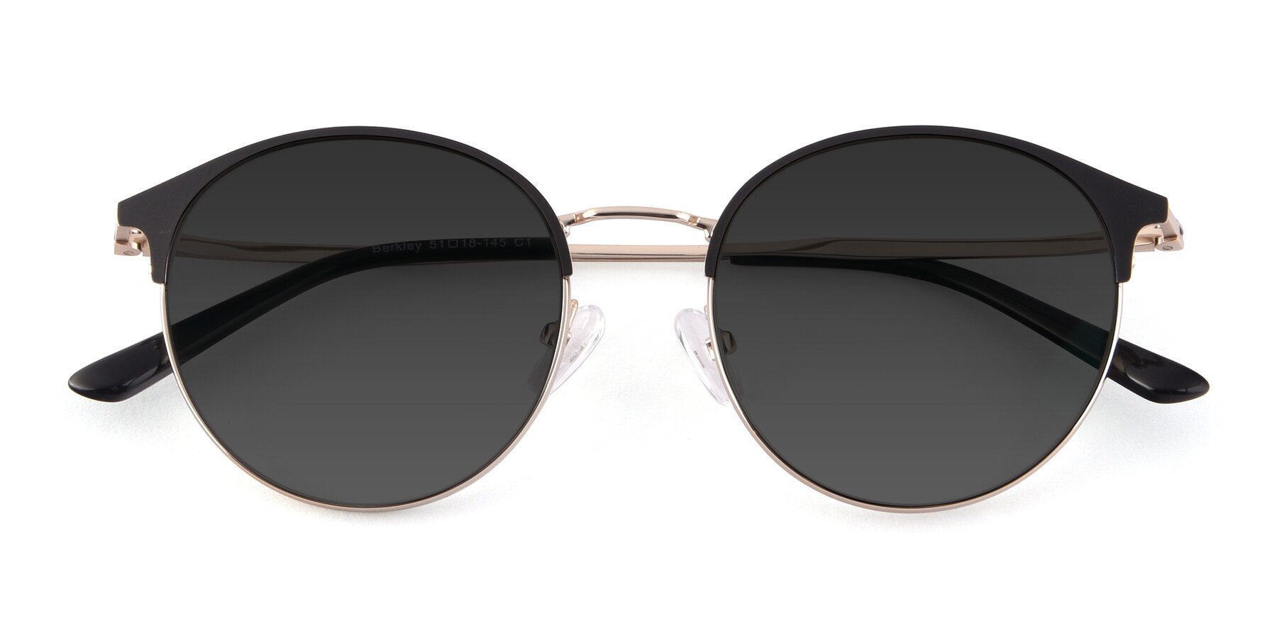 Folded Front of Berkley in Black-Gold with Gray Tinted Lenses