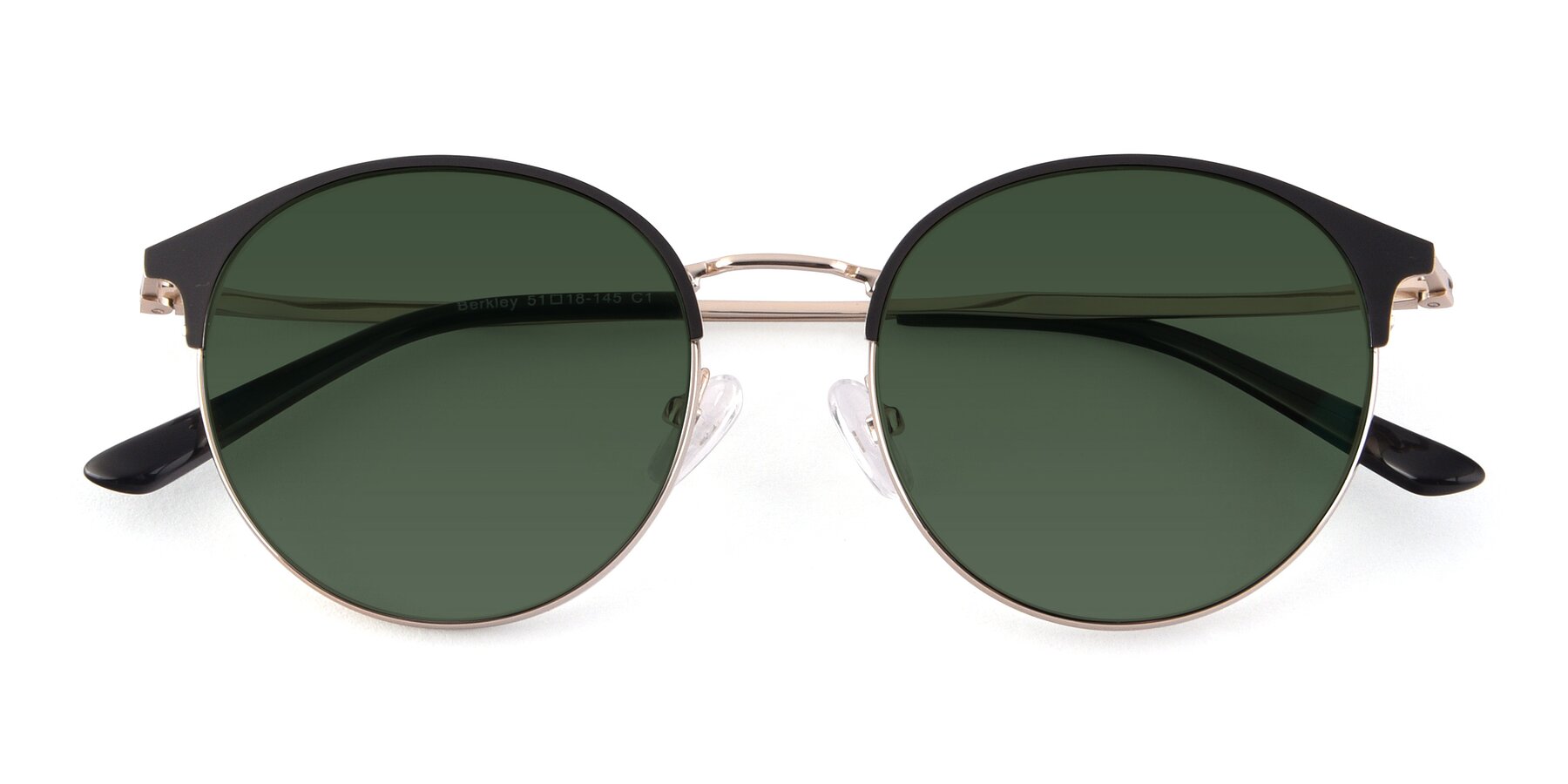 Folded Front of Berkley in Black-Gold with Green Tinted Lenses