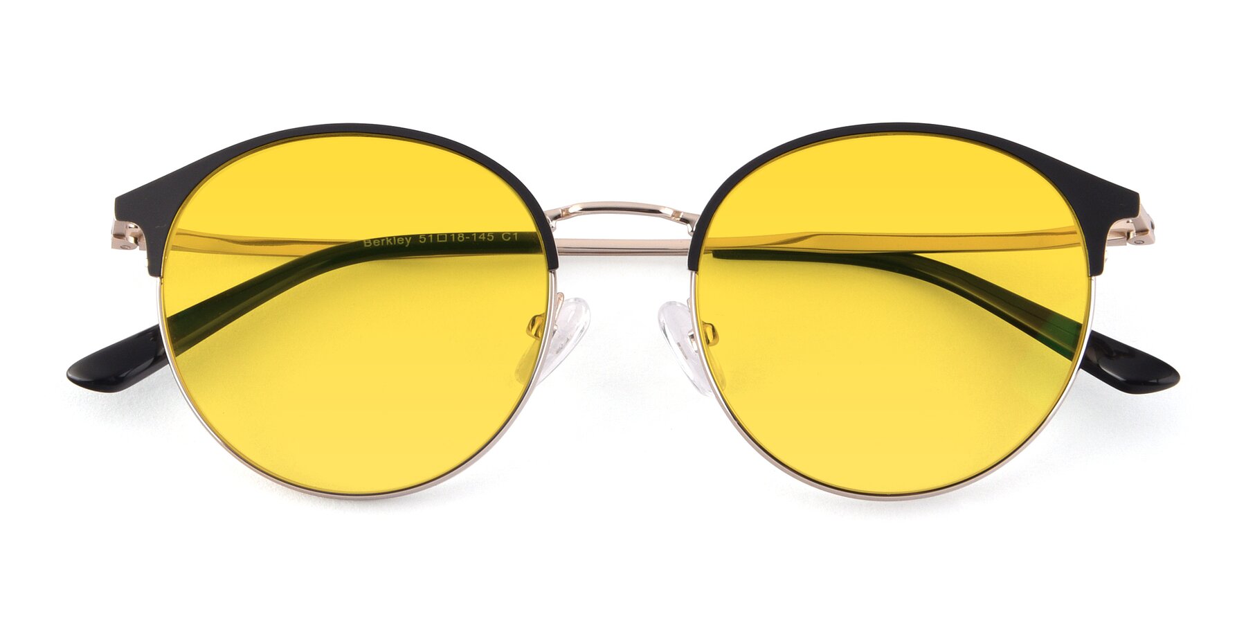 Folded Front of Berkley in Black-Gold with Yellow Tinted Lenses