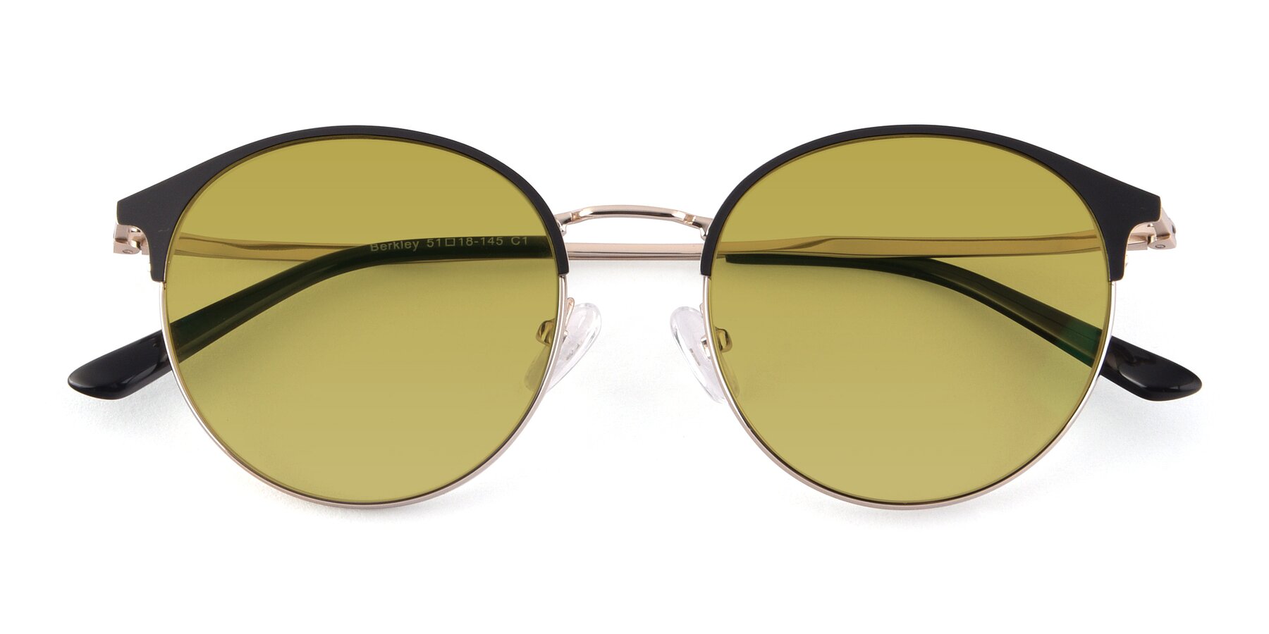 Folded Front of Berkley in Black-Gold with Champagne Tinted Lenses