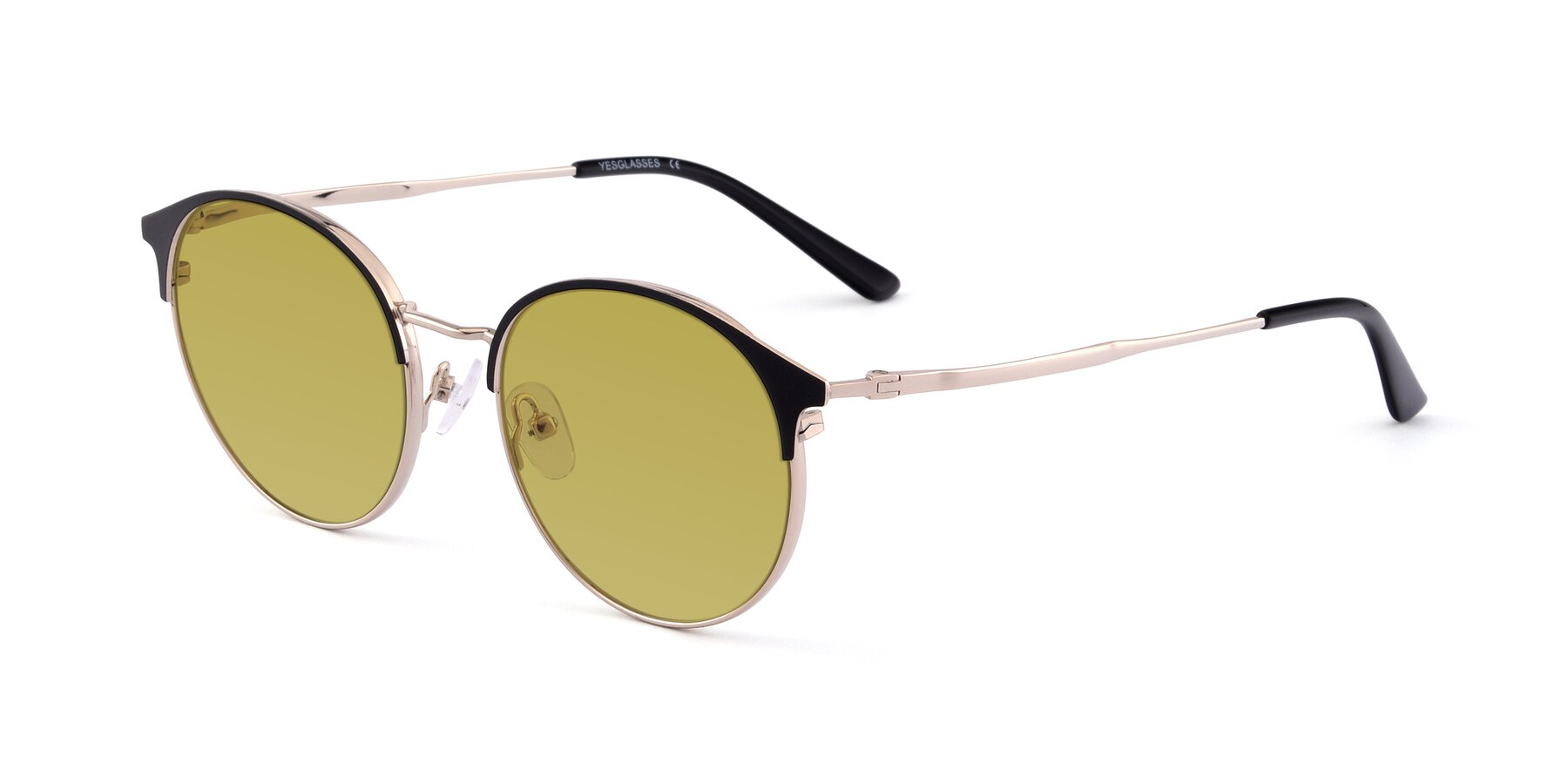 Angle of Berkley in Black-Gold with Champagne Tinted Lenses
