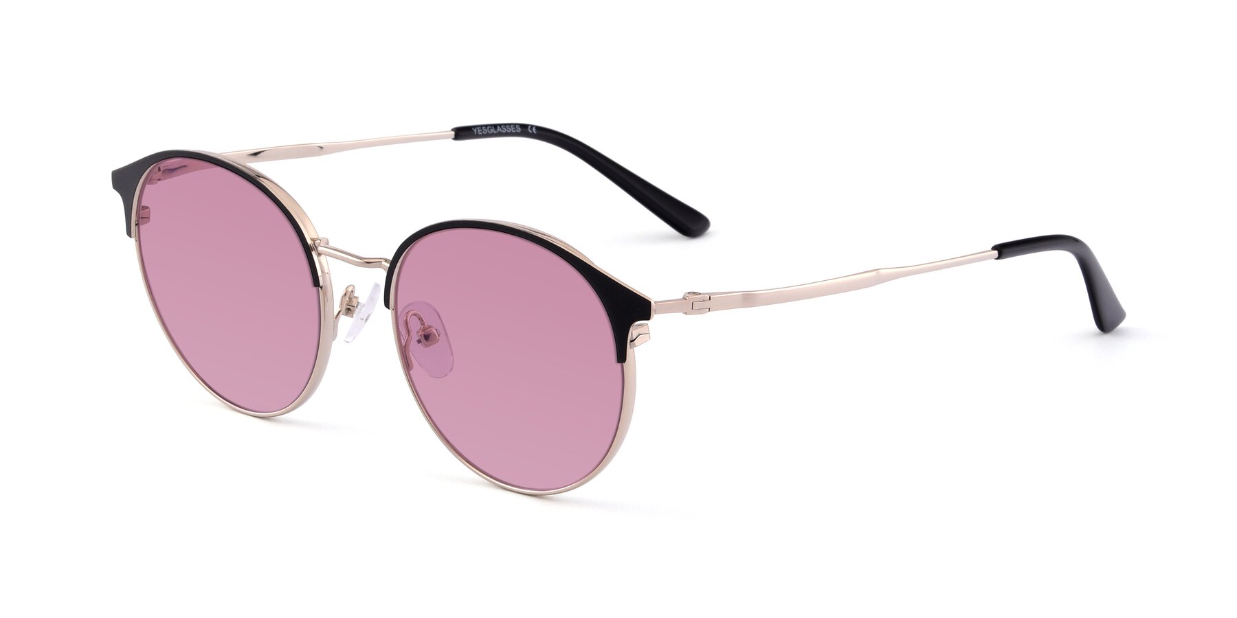 Angle of Berkley in Black-Gold with Medium Wine Tinted Lenses