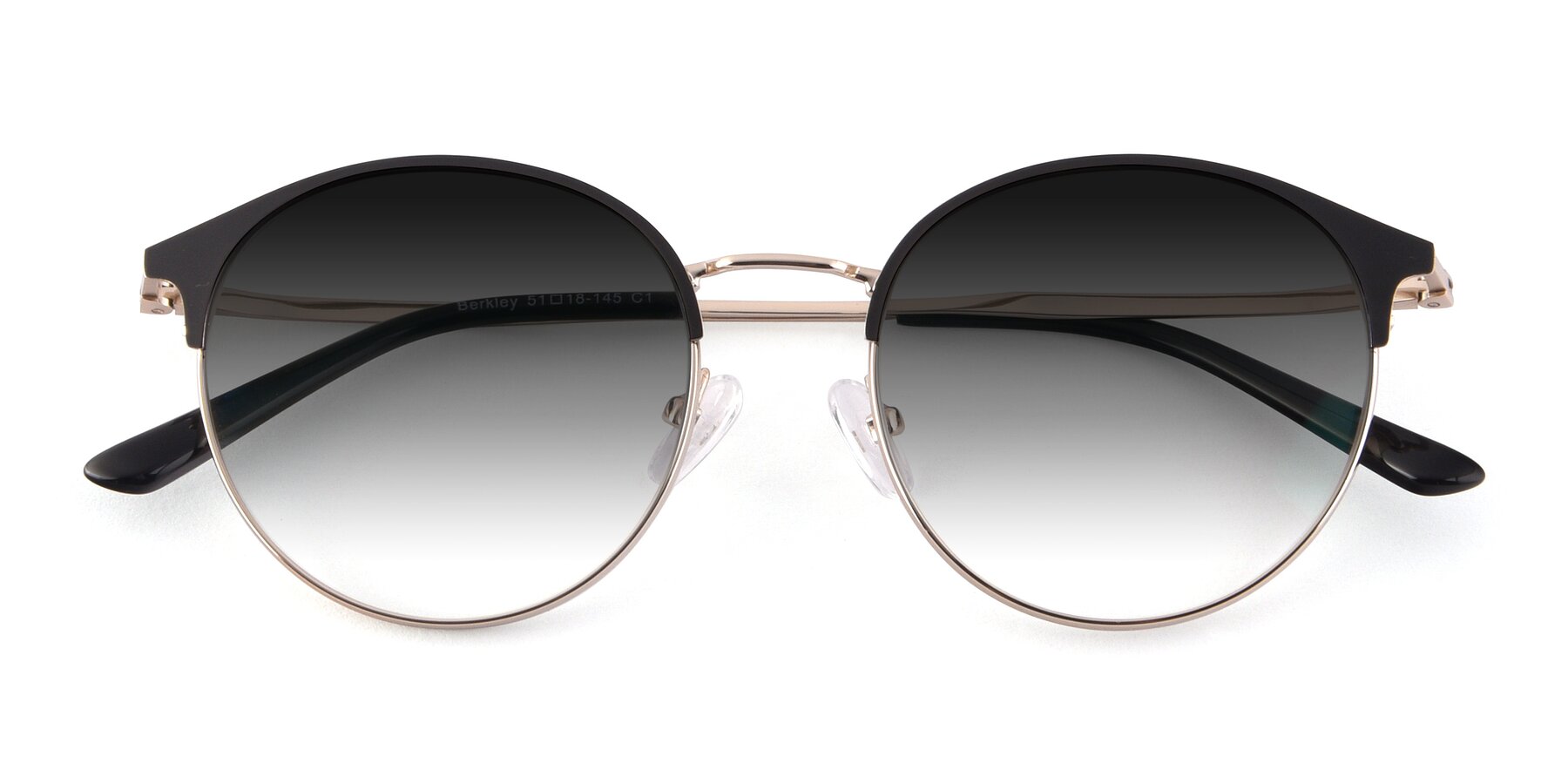 Folded Front of Berkley in Black-Gold with Gray Gradient Lenses
