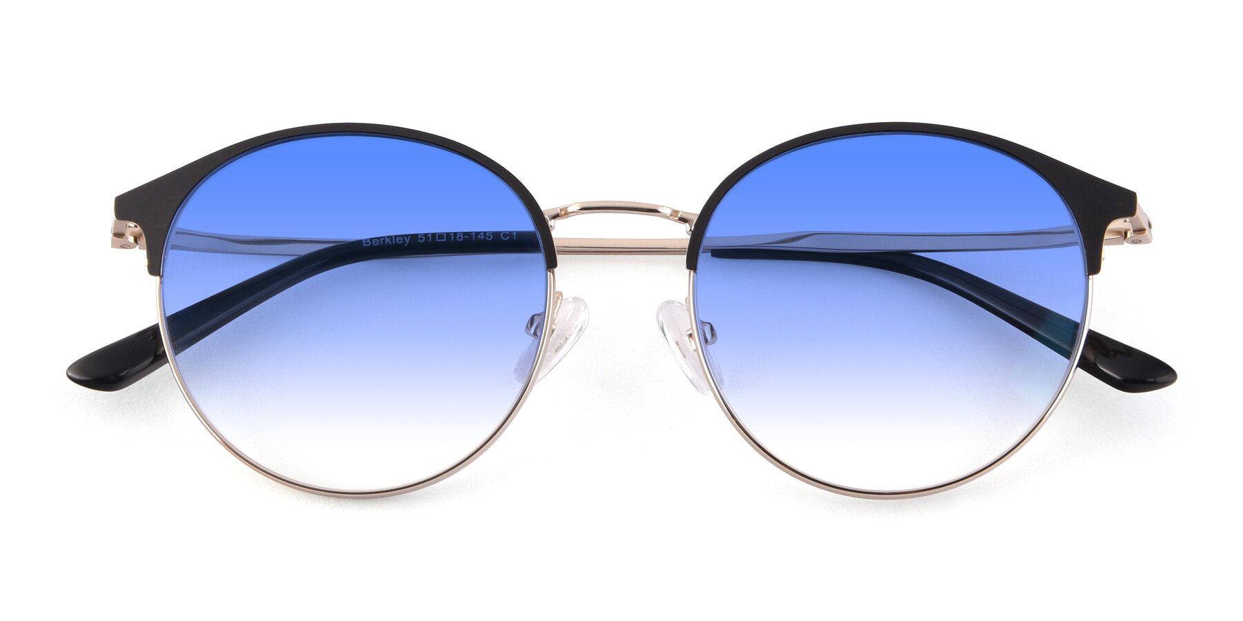 Folded Front of Berkley in Black-Gold with Blue Gradient Lenses