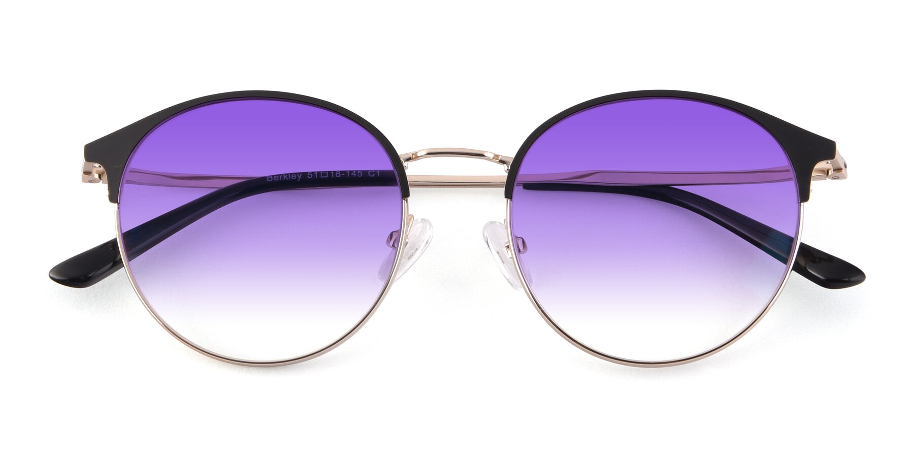 Folded Front of Berkley in Black-Gold with Purple Gradient Lenses