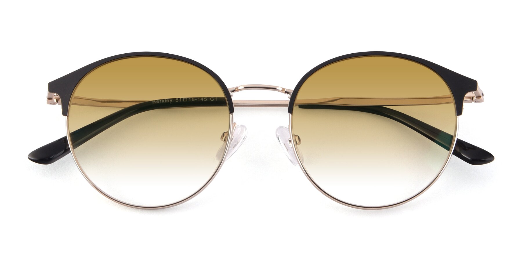 Folded Front of Berkley in Black-Gold with Champagne Gradient Lenses
