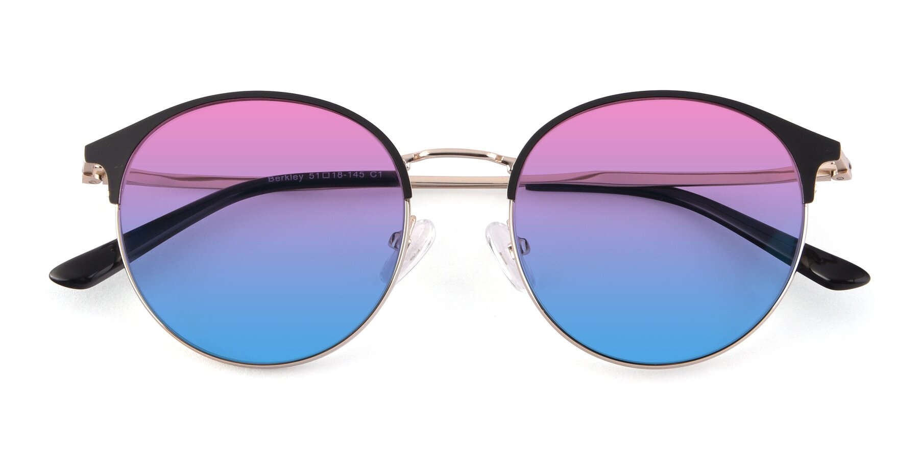 Folded Front of Berkley in Black-Gold with Pink / Blue Gradient Lenses