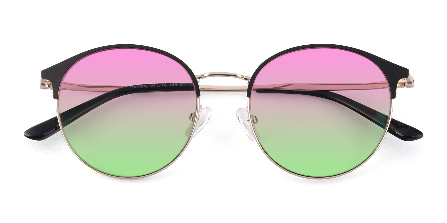 Folded Front of Berkley in Black-Gold with Pink / Green Gradient Lenses