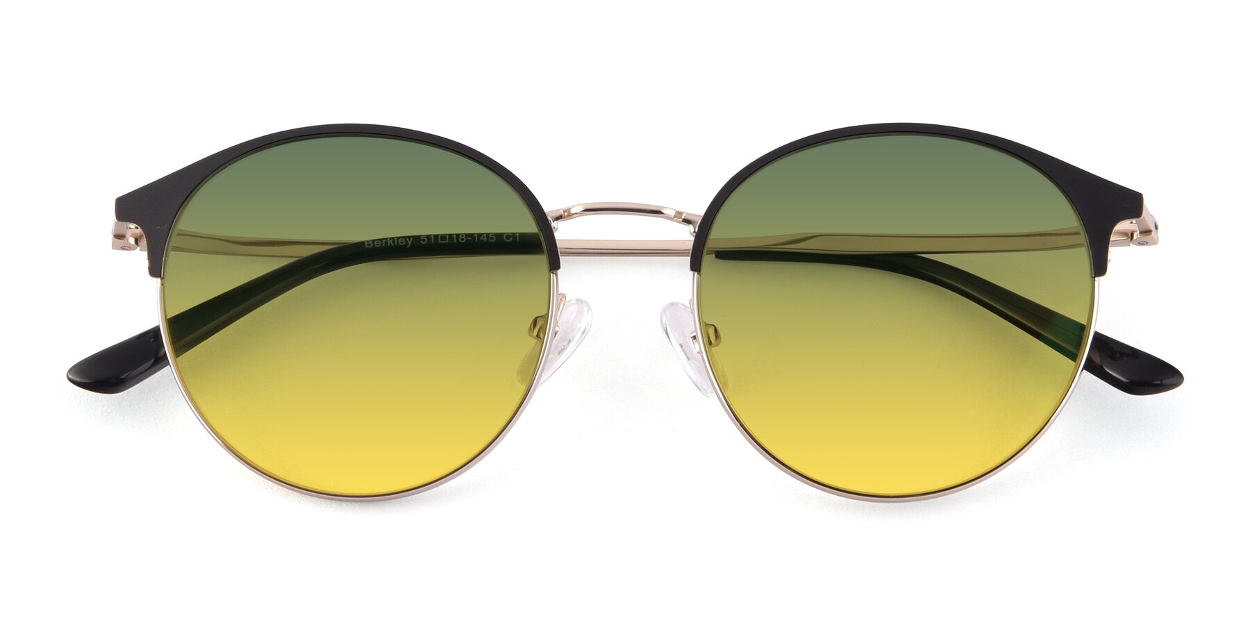 Folded Front of Berkley in Black-Gold with Green / Yellow Gradient Lenses