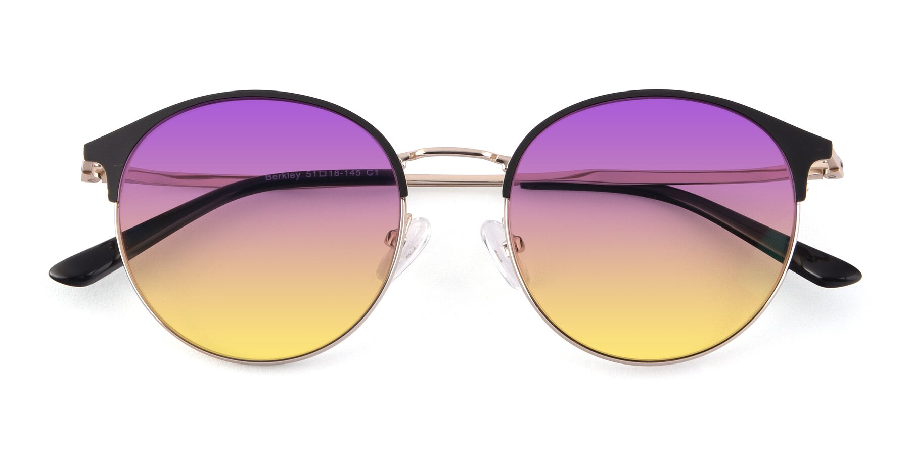 Folded Front of Berkley in Black-Gold with Purple / Yellow Gradient Lenses