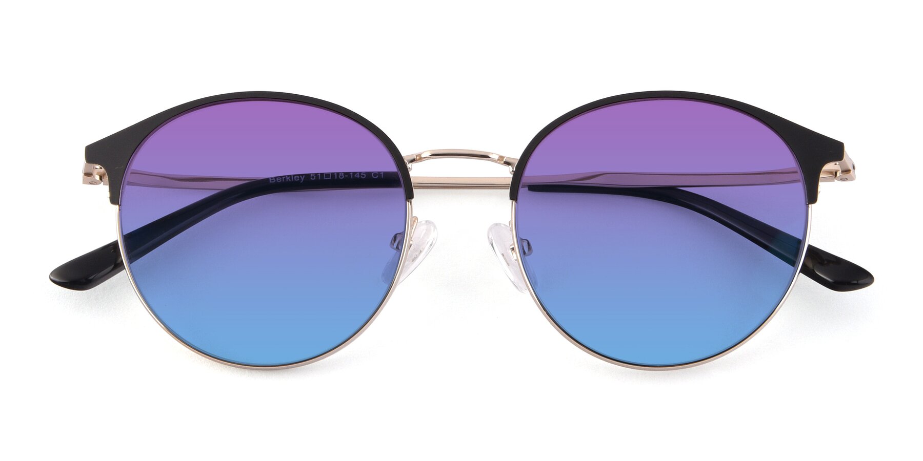 Folded Front of Berkley in Black-Gold with Purple / Blue Gradient Lenses