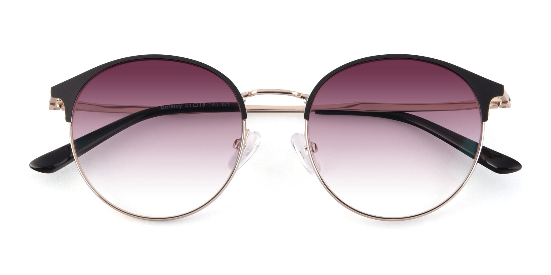 Folded Front of Berkley in Black-Gold with Wine Gradient Lenses