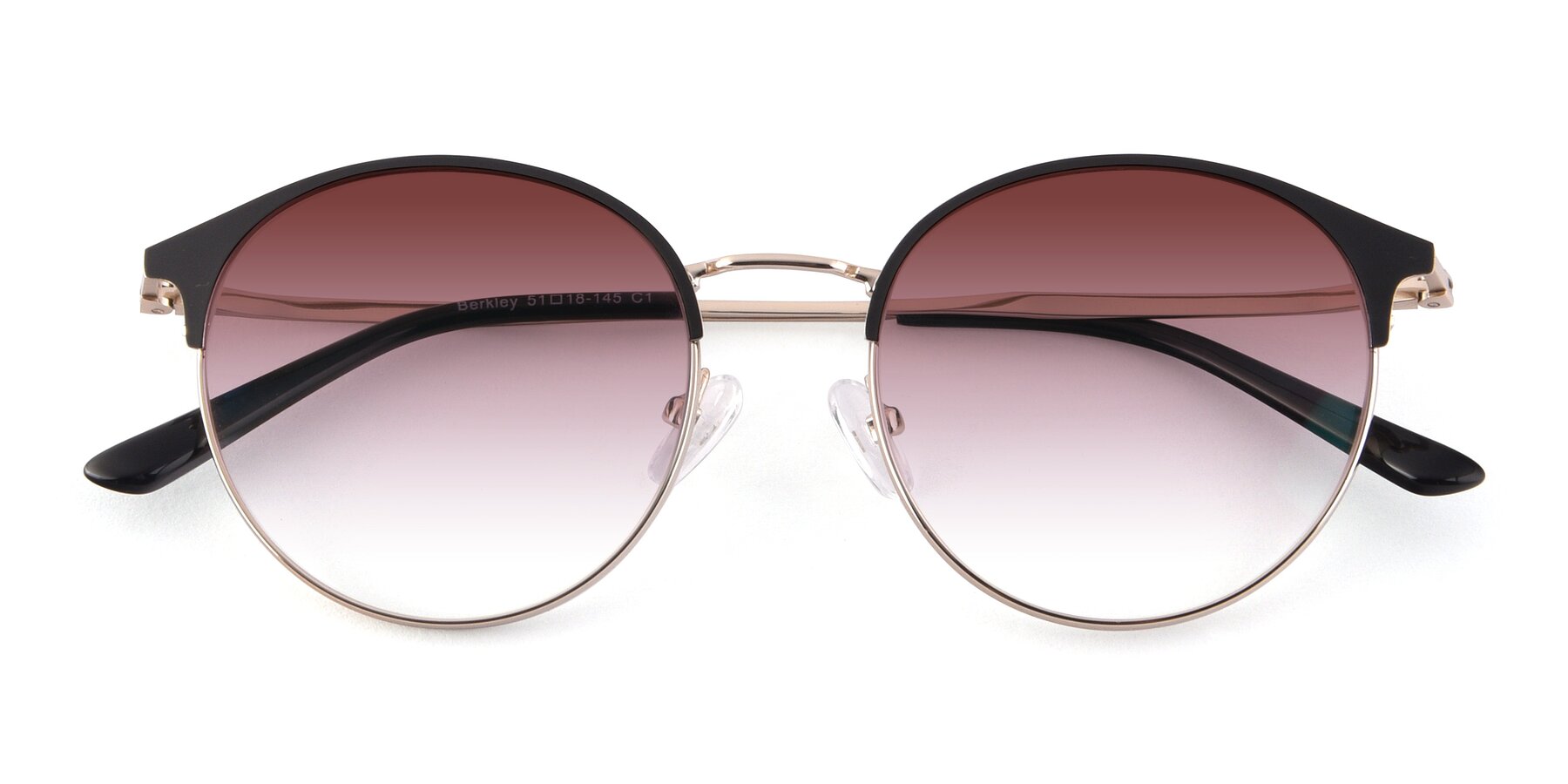 Folded Front of Berkley in Black-Gold with Garnet Gradient Lenses