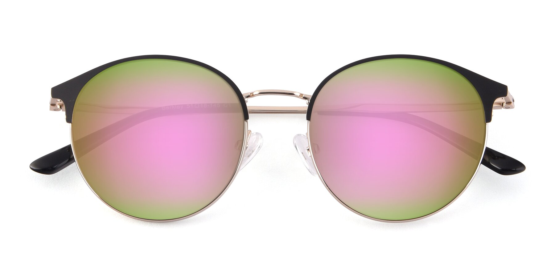 Folded Front of Berkley in Black-Gold with Pink Mirrored Lenses