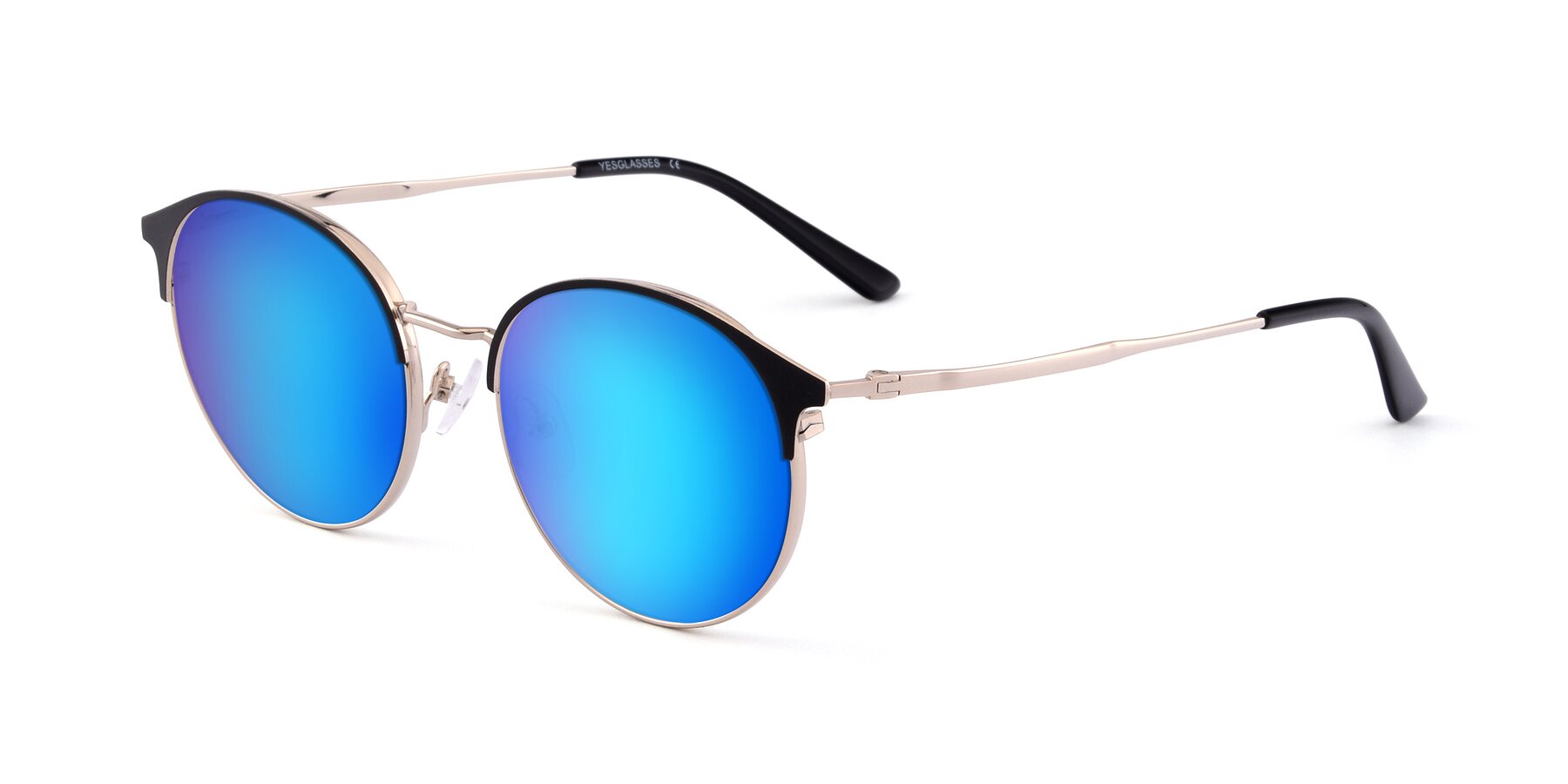 Angle of Berkley in Black-Gold with Blue Mirrored Lenses