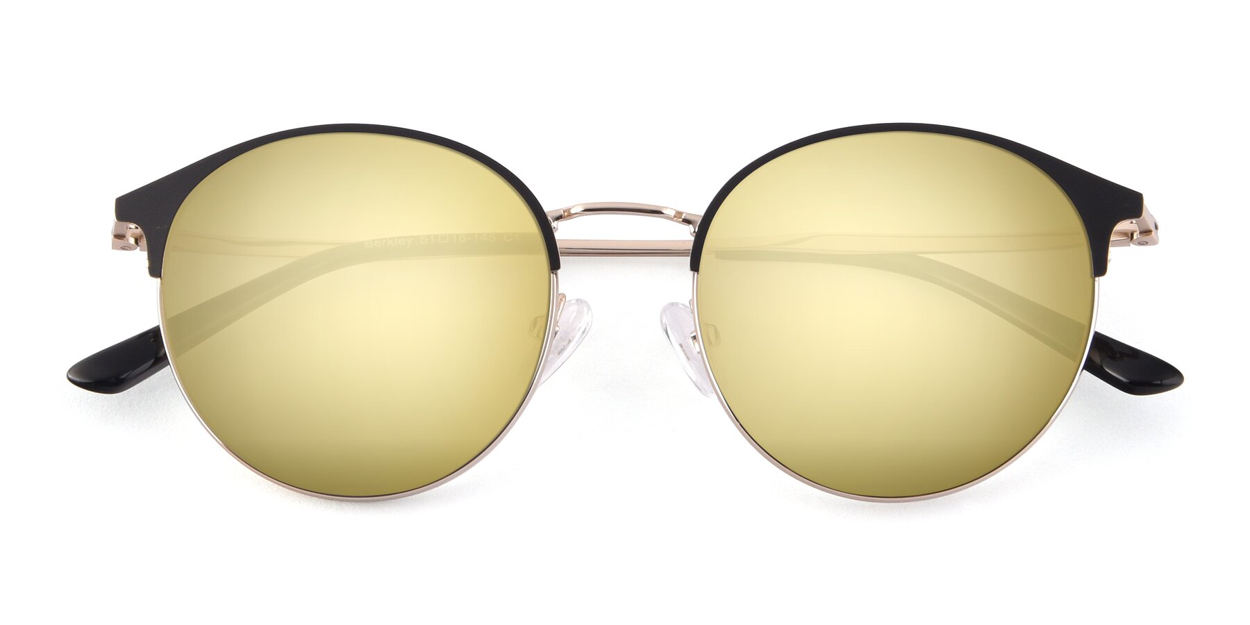 Folded Front of Berkley in Black-Gold with Gold Mirrored Lenses
