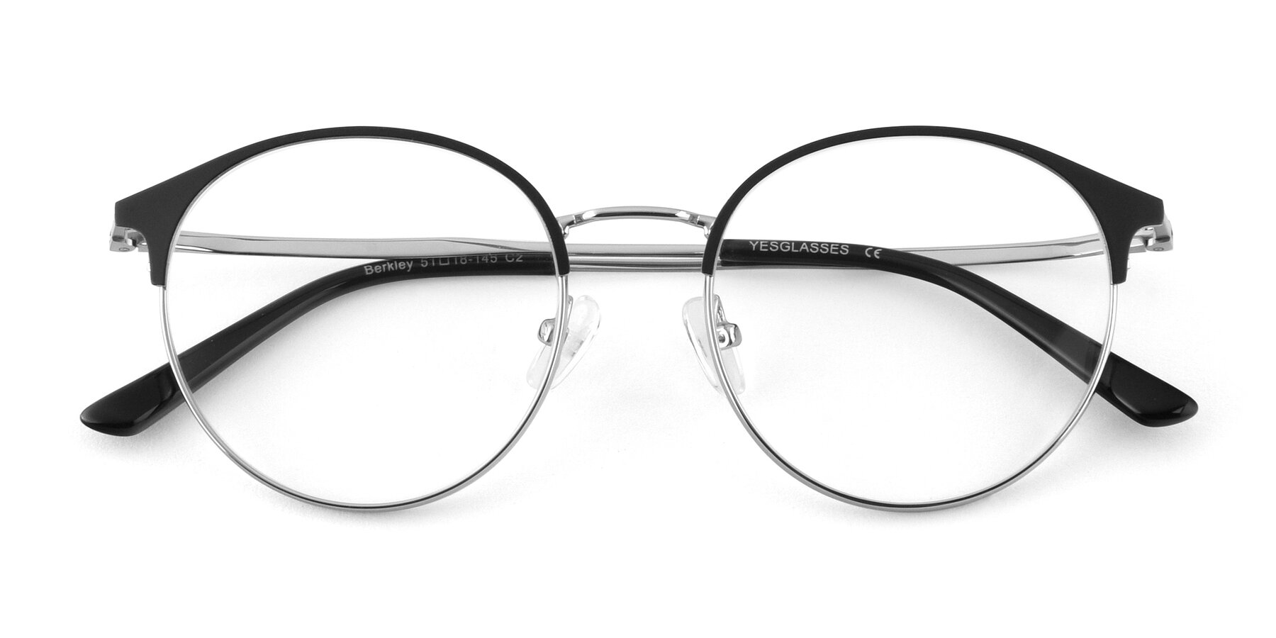 Folded Front of Berkley in Black-Silver with Clear Reading Eyeglass Lenses