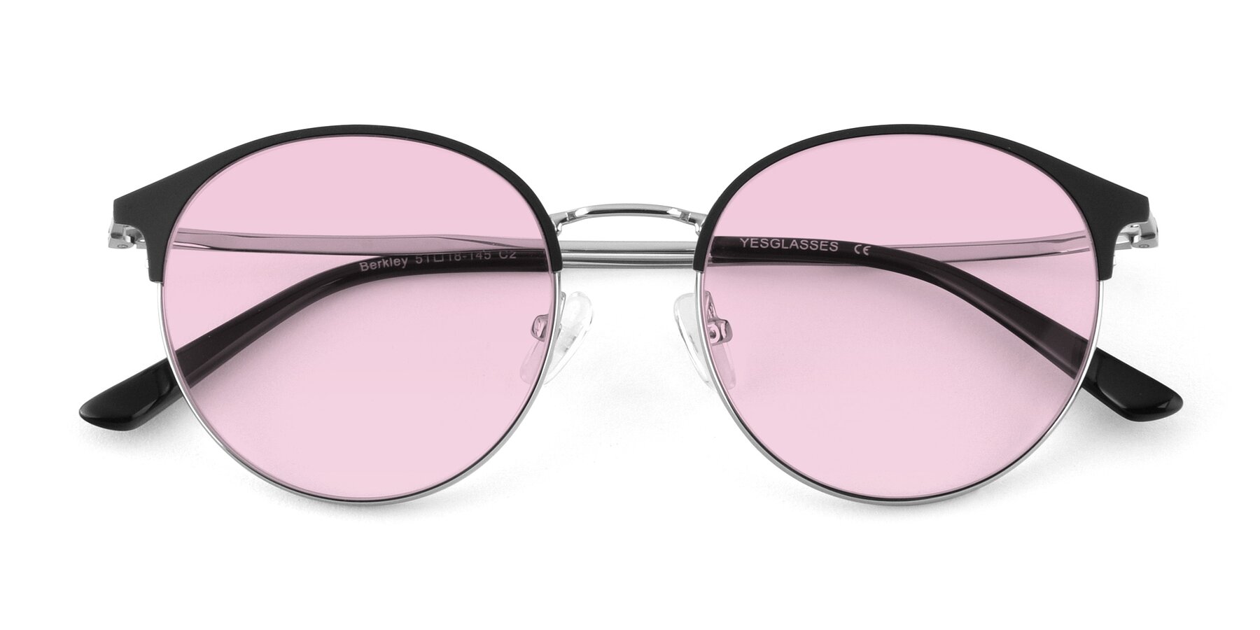 Folded Front of Berkley in Black-Silver with Light Pink Tinted Lenses
