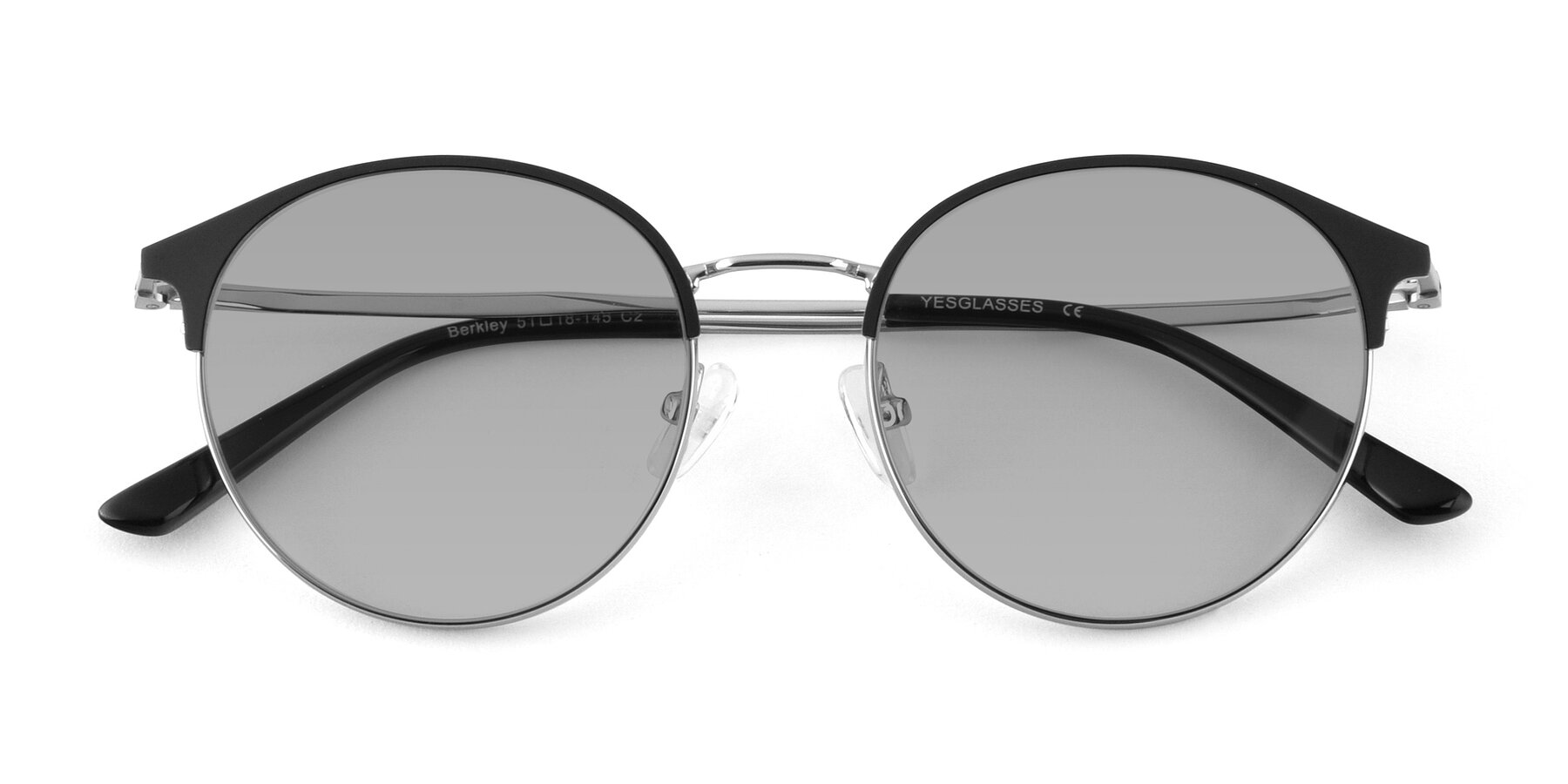 Folded Front of Berkley in Black-Silver with Light Gray Tinted Lenses