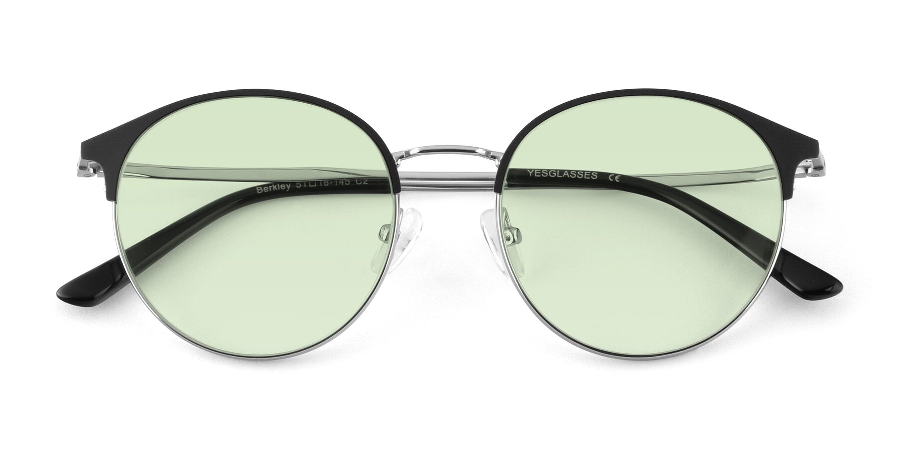 Folded Front of Berkley in Black-Silver with Light Green Tinted Lenses
