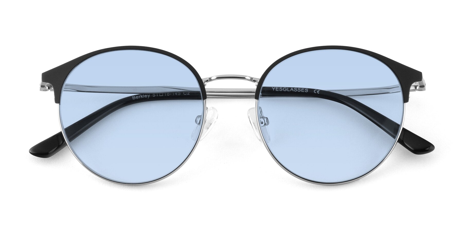 Folded Front of Berkley in Black-Silver with Light Blue Tinted Lenses