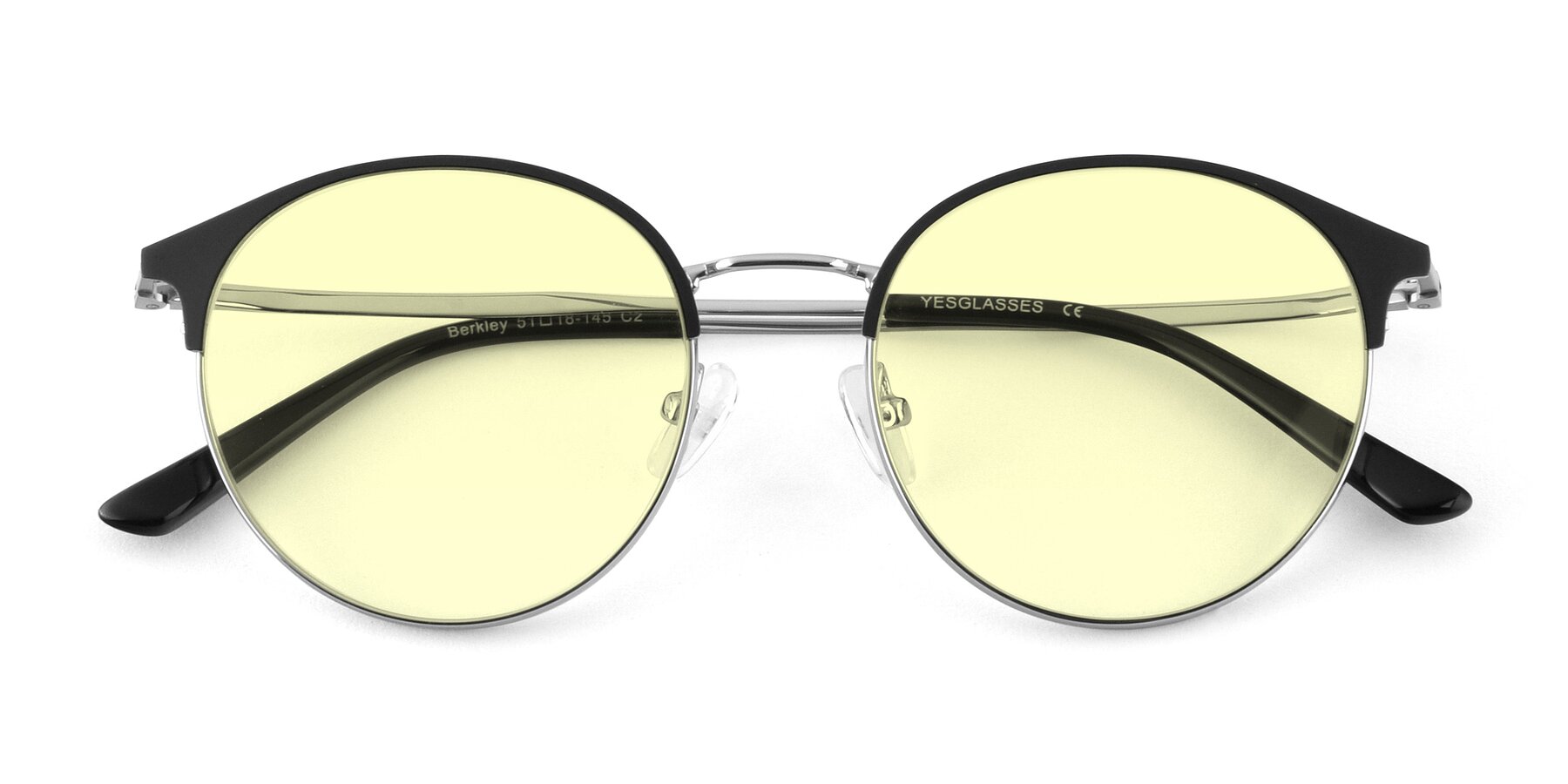 Folded Front of Berkley in Black-Silver with Light Yellow Tinted Lenses