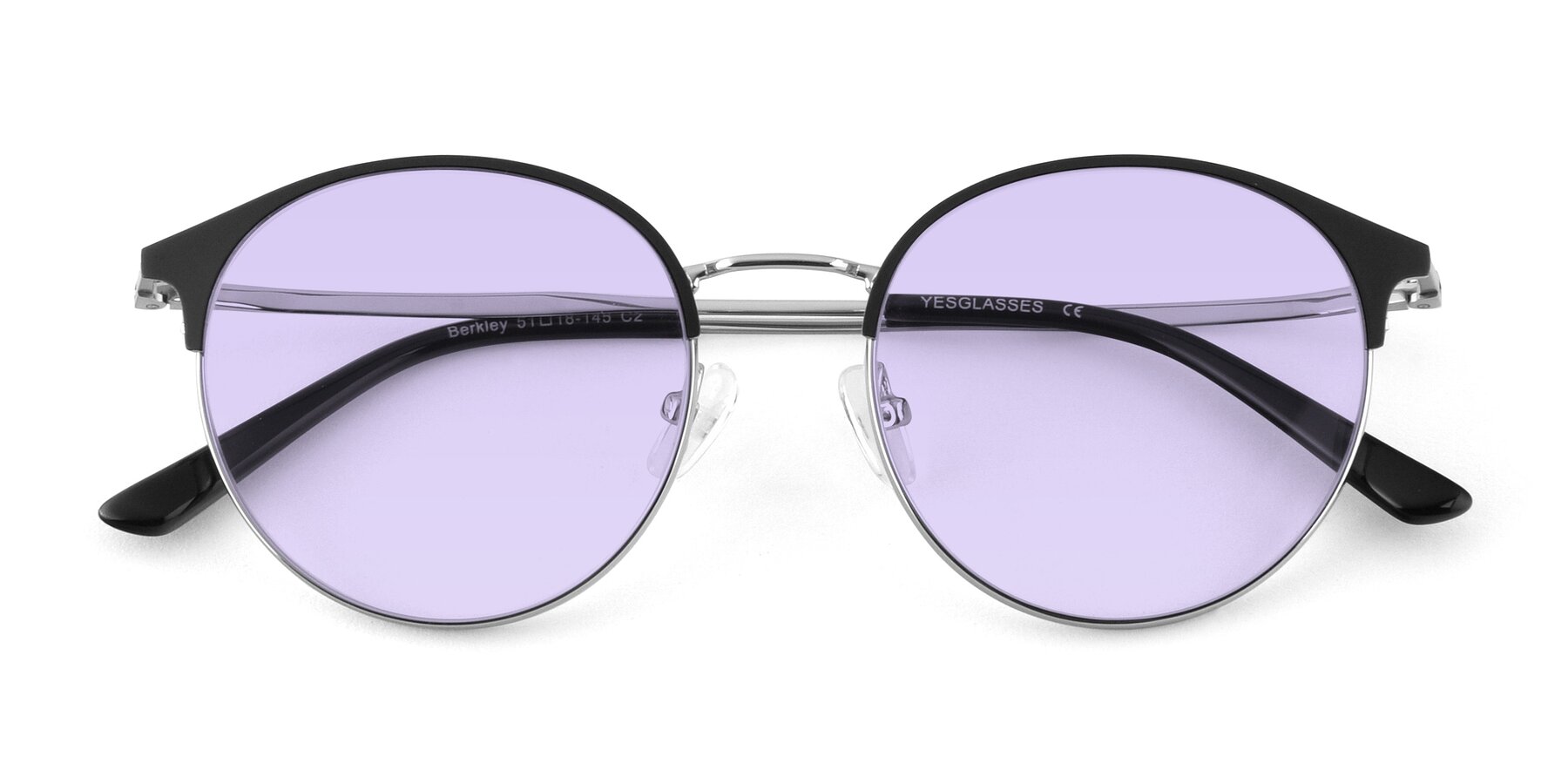 Folded Front of Berkley in Black-Silver with Light Purple Tinted Lenses