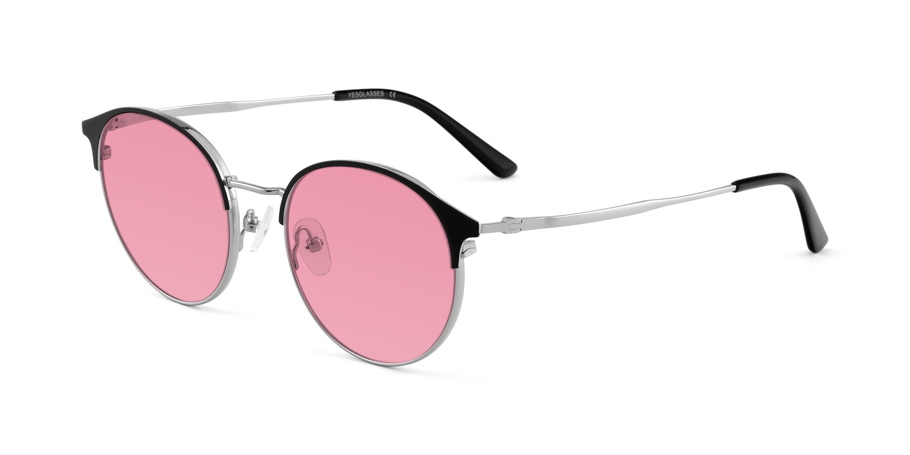 Angle of Berkley in Black-Silver with Pink Tinted Lenses