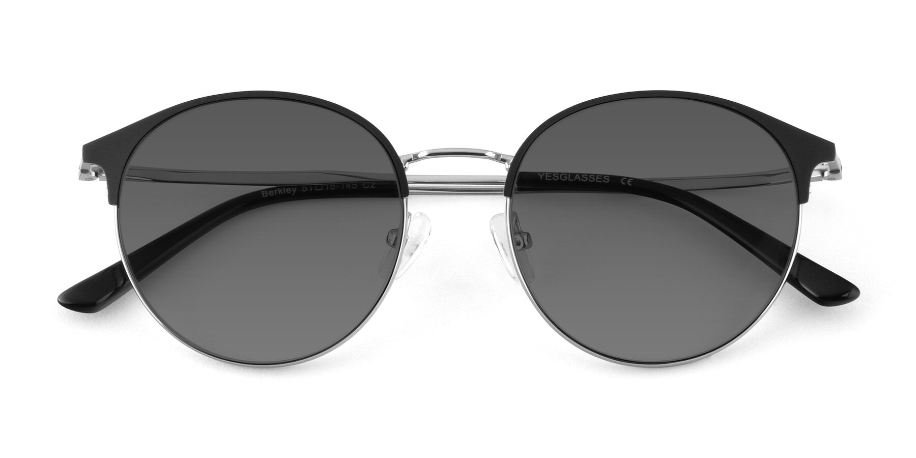 Folded Front of Berkley in Black-Silver with Medium Gray Tinted Lenses